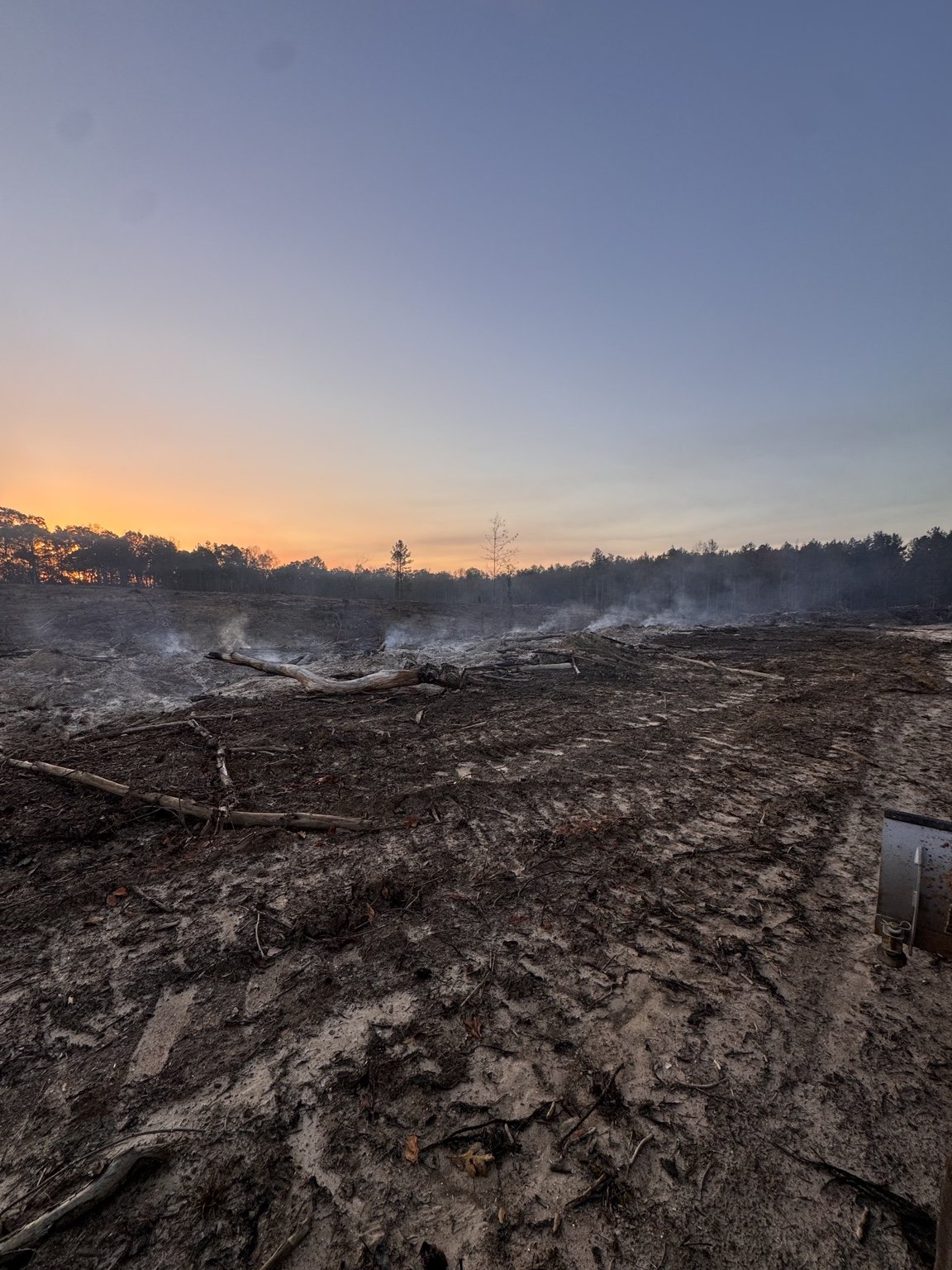 Land clearing at sunset — TR Southern Timber Co. job photo